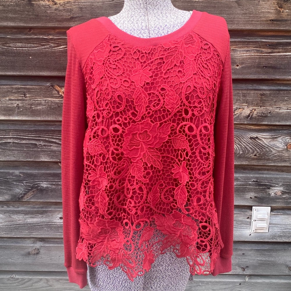 Chelsea & Violet Berry Knit Lace Sweatshirt